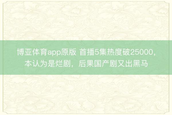 博亚体育app原版 首播5集热度破25000，本认为是烂剧，后果国产剧又出黑马
