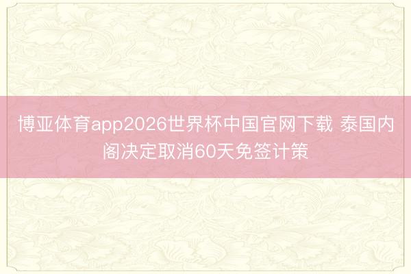 博亚体育app2026世界杯中国官网下载 泰国内阁决定取消60天免签计策